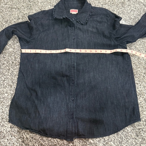 Kate Spade Dark Denim Shirt with Ruffle Detail button up Long sleeve Large L - Picture 4 of 14
